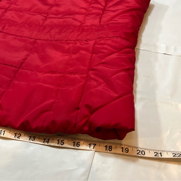 RED Puffer Vest womens M Pockets Sleeveless Jacket RIBBED BAND NECK M cinch Ties - Picture 4 of 16